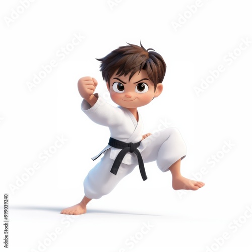 karate cartoon character of a boy kicking