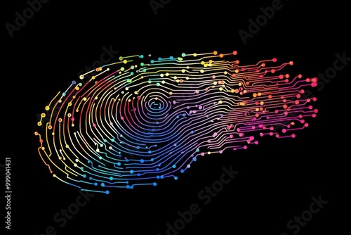 Obraz na płótnie A digital fingerprint with colorful circuit lines on a black background, --chaos 10 --ar 3:2 --v 6.1 Job ID: 6a6764cf-67c4-4ff2-b930-0cc0b04b3e51 w salonie