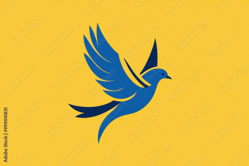 Obraz premium Stylized blue bird illustration on a yellow background
