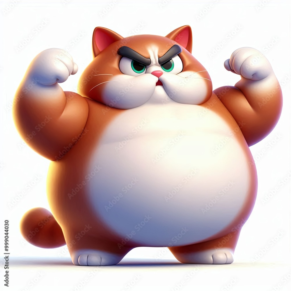 Fototapeta premium Cartoon angry Fat cat Mascot character, 3d Generative aI 