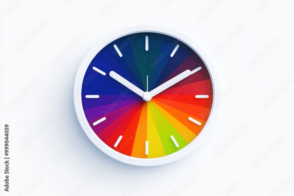 A 3D minimalist multicolour wall clock icon on a white background. A 3D minimalist multicolour wall clock icon on a white background.