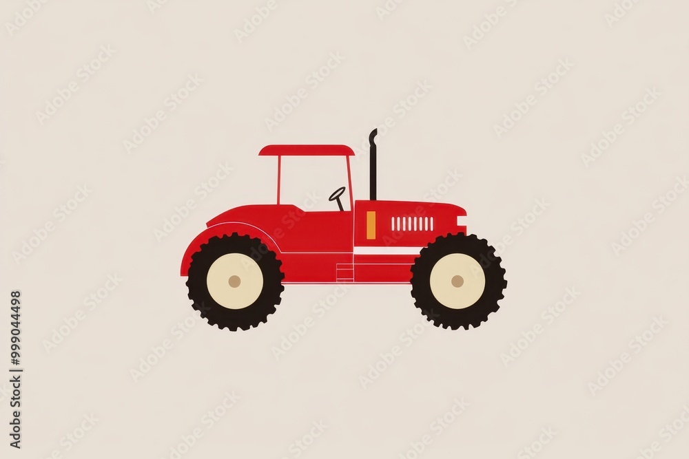 A simple, stylized illustration of a red tractor with large black tires and a white background. The tractor features a cabin, steering wheel, and exhaust pipe, emphasizing a minimalist design A simple, stylized illustration of a red tractor with large black tires and a white background. The tractor features a cabin, steering wheel, and exhaust pipe, emphasizing a minimalist design