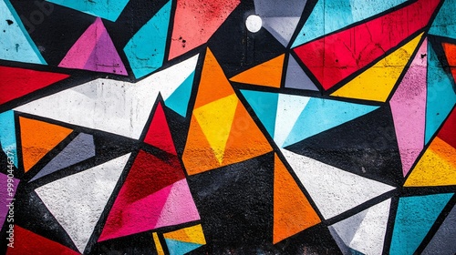 Colorful Geometric Graffiti on a Wall