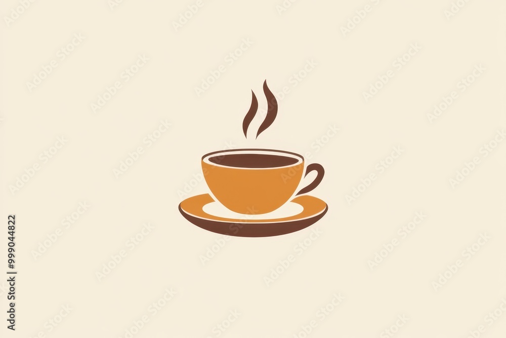 Obraz premium Beautiful Minimalist illustration of a steaming coffee cup on a saucer