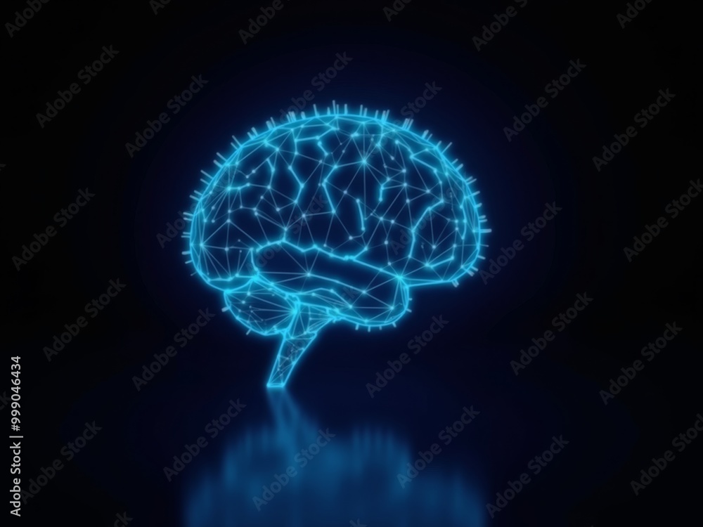 glowing human brain hologram on black background glowing human brain hologram on black background