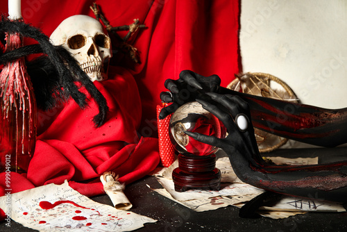 Bloody witch hands with mag...
