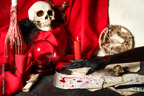 Bloody witch hand with magi...