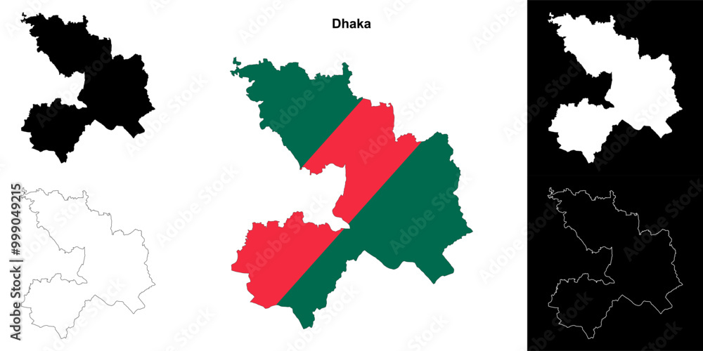 Fototapeta premium Dhaka district outline map set