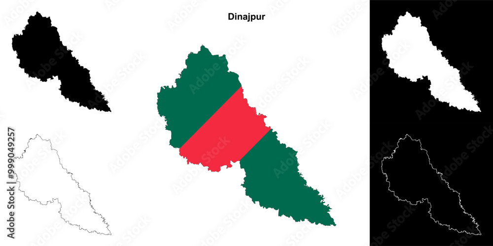 Fototapeta premium Dinajpur district outline map set