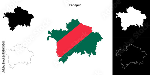 Faridpur district outline map set photo