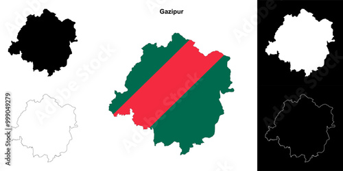 Gazipur district outline map set photo