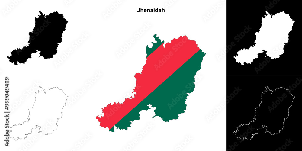 Fototapeta premium Jhenaidah district outline map set