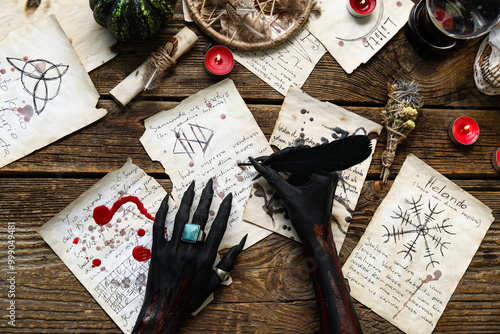 Bloody black witch hands wi...