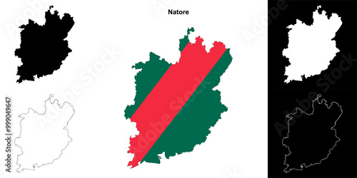 Natore district outline map set photo