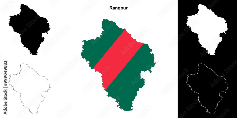 Fototapeta premium Rangpur district outline map set