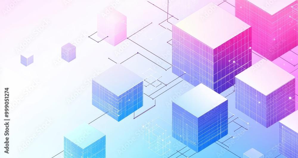Abstract geometric pattern with interconnected cubes in a vibrant color gradient. Abstract geometric pattern with interconnected cubes in a vibrant color gradient.