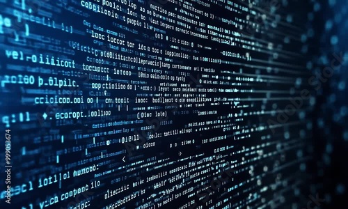 Exploring intricate code patterns and data flow in a digital environment with high-tech visuals at night