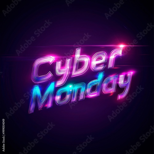 Colorful Cyber Monday text shining brightly against a dark background, Neon Cyber Monday Banner, Text and Title of Cyber Monday, Cyber Monday promotional advertising