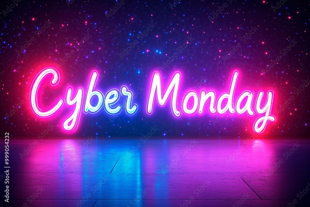Neon sign for Cyber Monday sale on a vibrant digital backdrop, Neon Cyber Monday Banner, Text and Title of Cyber Monday, Cyber Monday promotional advertising Neon sign for Cyber Monday sale on a vibrant digital backdrop, Neon Cyber Monday Banner, Text and Title of Cyber Monday, Cyber Monday promotional advertising
