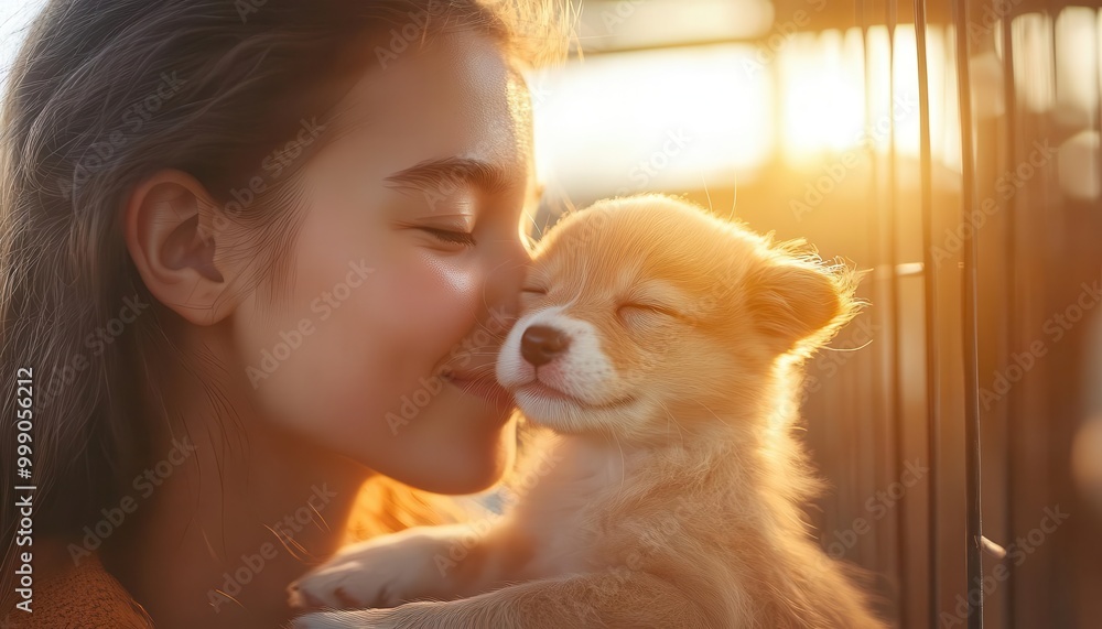 Volunteer work at an animal shelter with people caring for pets, warm environment, sharp focus, bright lighting