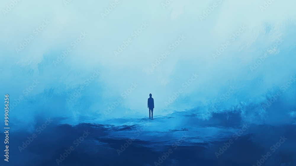 A Solitary Figure in a Blue, Hazy Landscape A Solitary Figure in a Blue, Hazy Landscape
