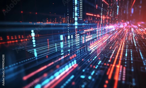 Exploring the dynamic visual of colorful data streams in a futuristic digital environment at night
