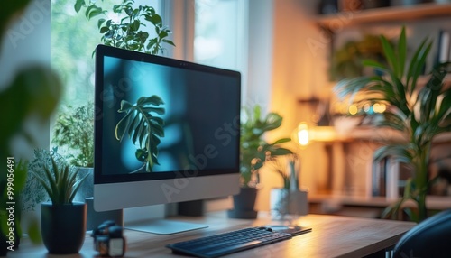 Wallpaper Mural Workspace setup with ergonomic furniture and tech gadgets, clean and organized style, sharp focus, bright lighting Torontodigital.ca