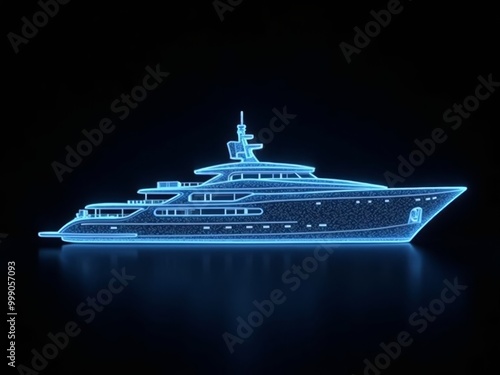 luxury cruise ship hologram on black background