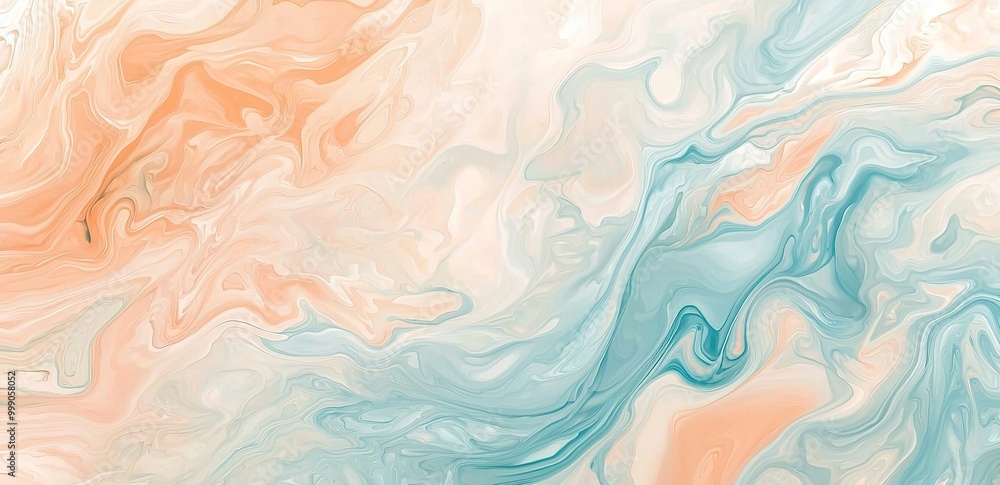 Abstract background with swirling, flowing patterns in soft peach and turquoise colors. Abstract background with swirling, flowing patterns in soft peach and turquoise colors.