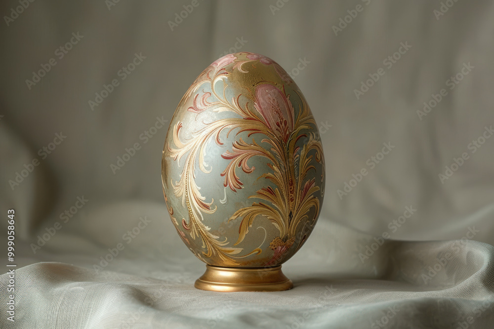 Golden Egg with Intricate Floral Design on Soft Background Golden Egg with Intricate Floral Design on Soft Background