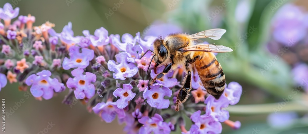 Honeybee Collecting Pollen From Buddleia Butterfly Bush Honeybee Collecting Pollen From Buddleia Butterfly Bush