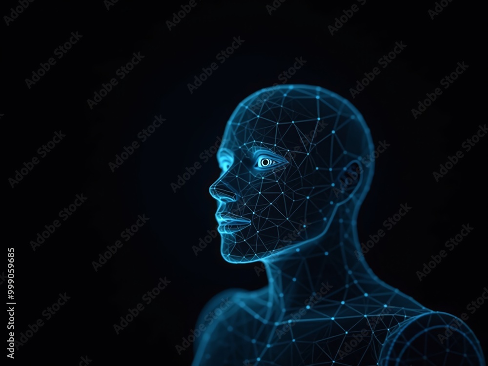 Obraz premium human head hologram on black background
