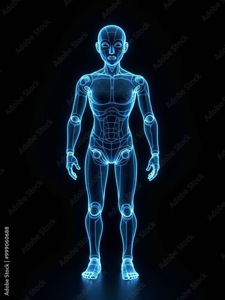ai robot body hologram on black background ai robot body hologram on black background