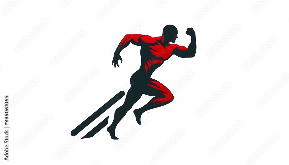 red and black minimalist logo silhouette of Athlete doing exercise on white background red and black minimalist logo silhouette of Athlete doing exercise on white background