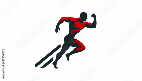 red and black minimalist logo silhouette of Athlete doing exercise on white background