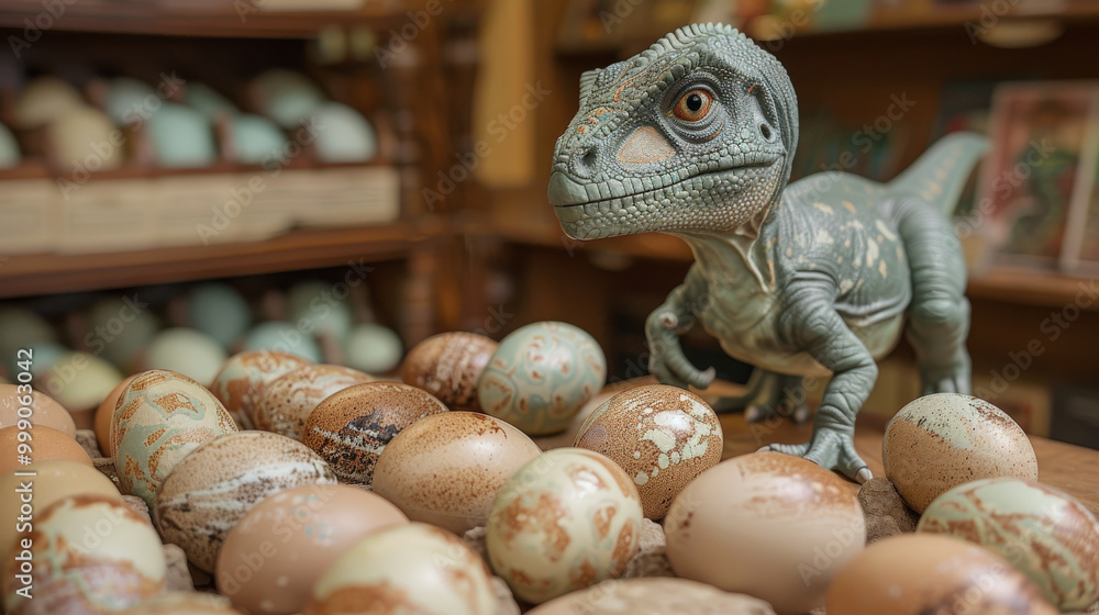 Dinosaur Figurine Among Eggs in a Store Dinosaur Figurine Among Eggs in a Store