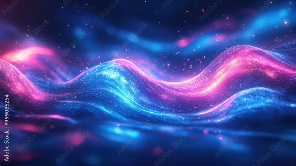Vibrant blue and purple liquid waves with neon light reflection Vibrant blue and purple liquid waves with neon light reflection