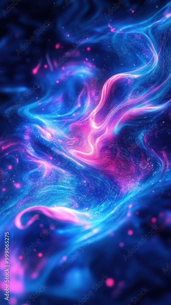 Obraz premium Vibrant blue and purple liquid waves with neon light reflection