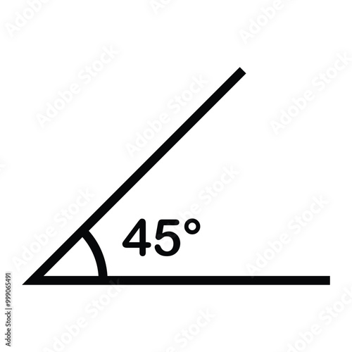 45 degree angle vector icon. Simple geometric illustration for mathematics, geometry, and design projects. Isolated on white background.