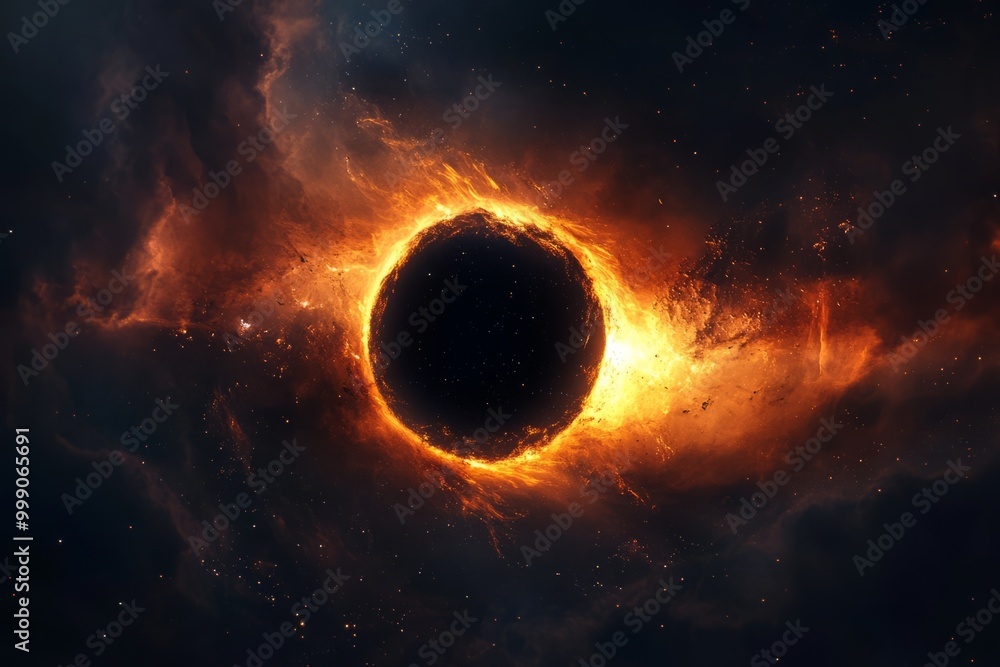 A dramatic image of a black hole surrounded by glowing gas and dust, A dramatic image of a black hole surrounded by glowing gas and dust,