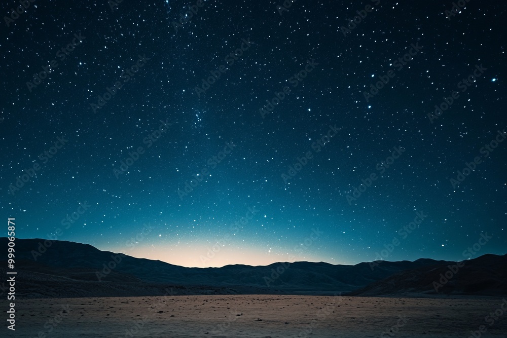 Fototapeta premium A stunning long-exposure shot of the night sky over a desert landscape, showcasing the beauty of the cosmos, 
