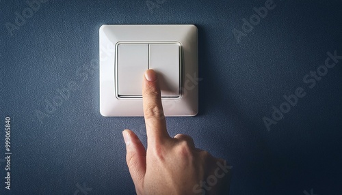 hand pressing light switch on a wall, a person reaches out to press the room light switch