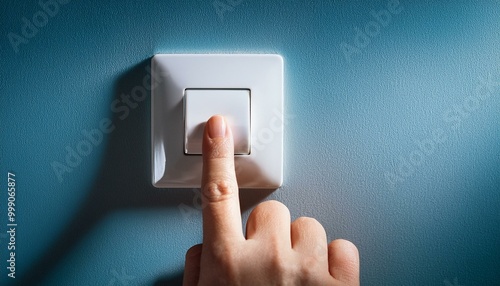 hand pushing a button on the wall, a person reaches out to press the room light switch