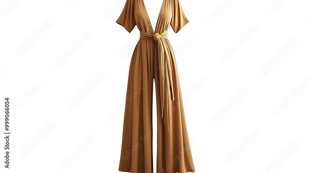Brown halter jumpsuit with a wide leg and tie waist. Brown halter jumpsuit with a wide leg and tie waist.