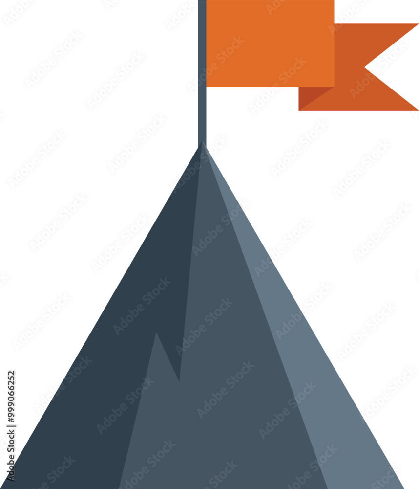 Stylized mountain peak is shown with a waving orange flag planted on its top Stylized mountain peak is shown with a waving orange flag planted on its top