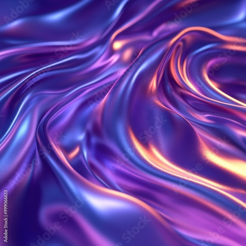 Vibrant Blue and Purple Liquid Waves with Neon Glow Reflection