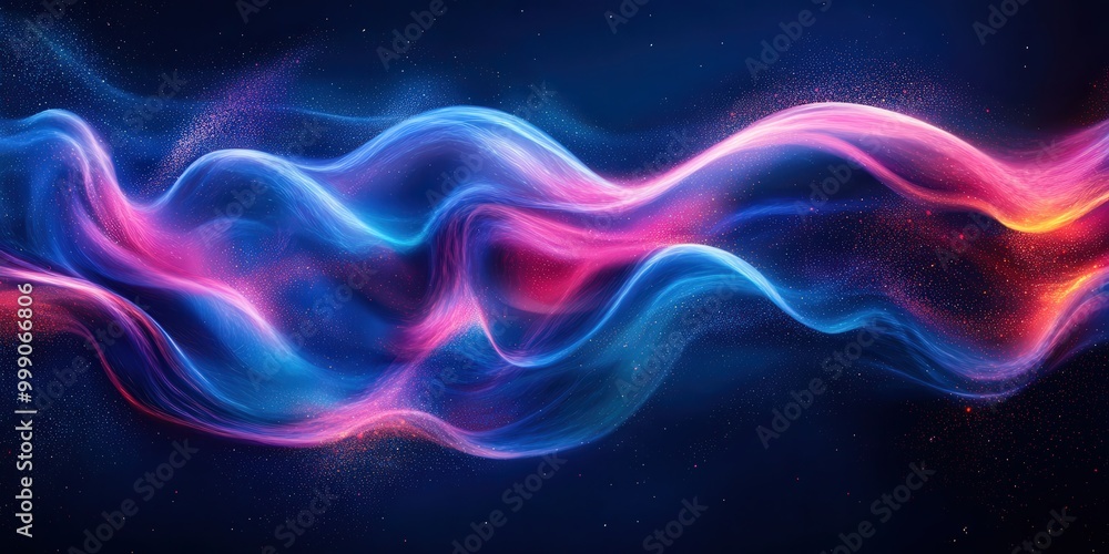Vibrant blue and purple liquid waves with neon light reflection Vibrant blue and purple liquid waves with neon light reflection