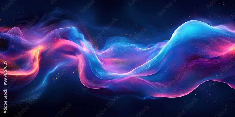 Vibrant blue and purple liquid waves with neon light reflection Vibrant blue and purple liquid waves with neon light reflection