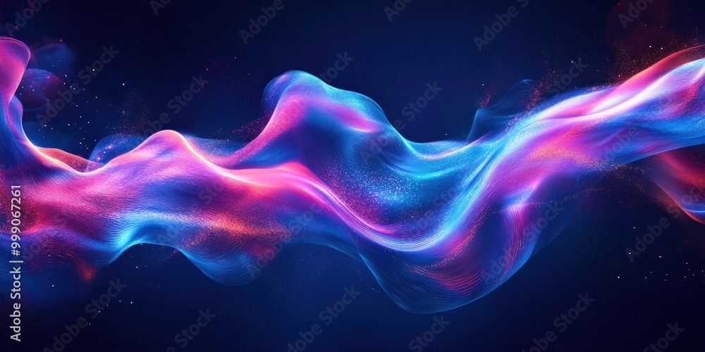 Fototapeta premium Vibrant blue and purple liquid waves with neon light reflection