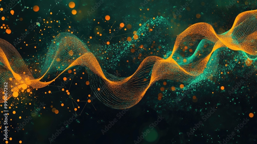 Abstract digital wave with glowing particles on a dark background. Abstract digital wave with glowing particles on a dark background.